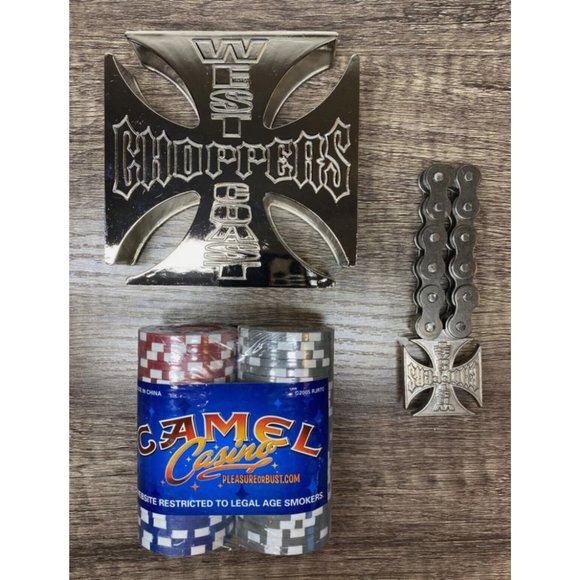 West Coast Choppers Cross Logo Ashtray, Motorcycle Opener, Free Chips NEW IN BOX - Picture 11 of 13